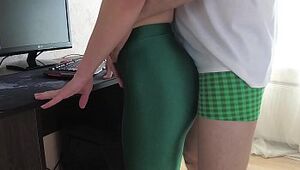 Russian Lady Sasha Bikeyeva - Home flick of a Lady in green open up trousers